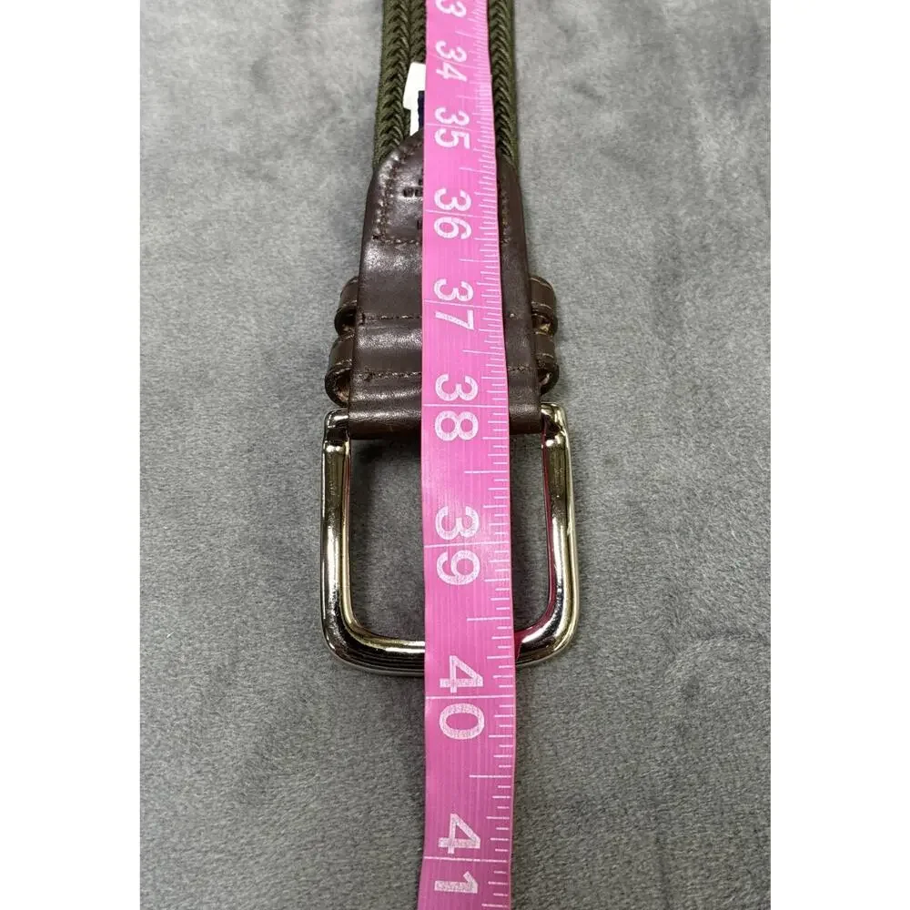 Tommy Hilfiger Web Braided Belt Small Green Stretch Leather Trim Silver Buckle
